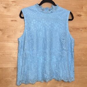Chic Lace Sleeveless Blouse - Light Blue